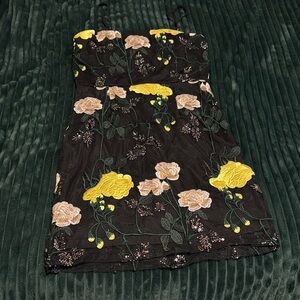 Lulu’s Floral Embroidered & Sequined Black Cocktail Dress